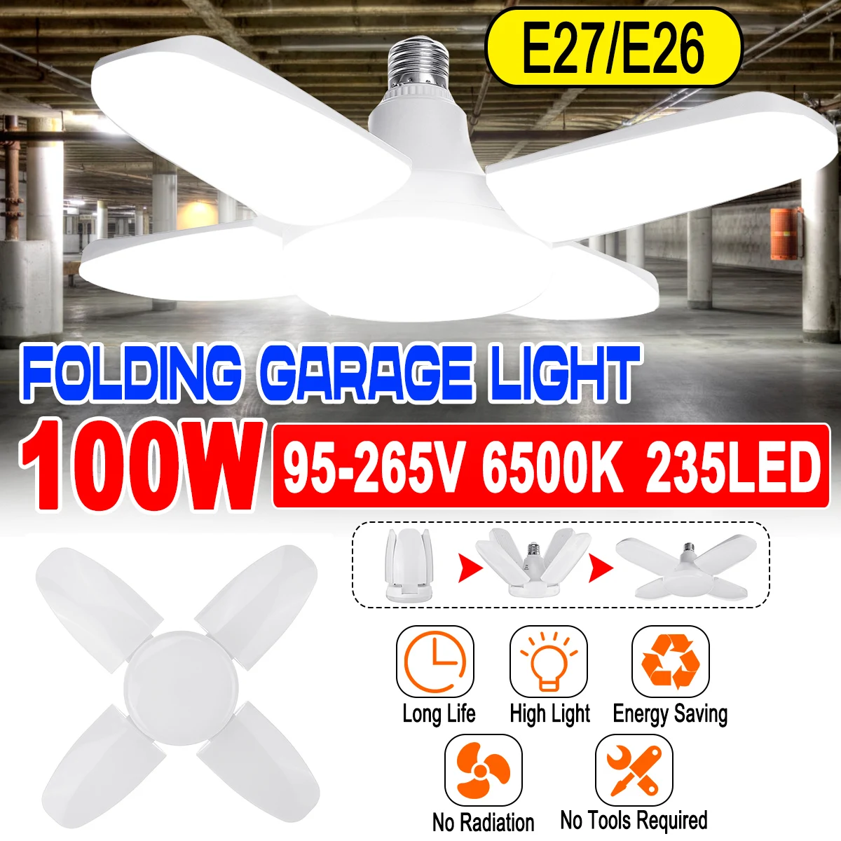 

Складной светодиодный гаражный светильник 100 Вт 6500K E26/E27 235 лампы с бусинами лампа для промышленной деформации лампа в виде летающей блюдце с...