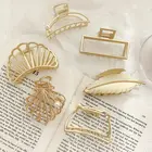 Заколка для волос с жемчугом Женская, однотонная Заколка-краб геометрического дизайна в форме Луны, аксессуар в Корейском стиле, 2021