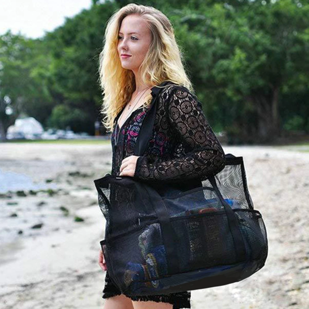 

Mesh Beach Bag Handbag Storage Tote Toy Grocery Lightweight with Small Pouch WHShopping
