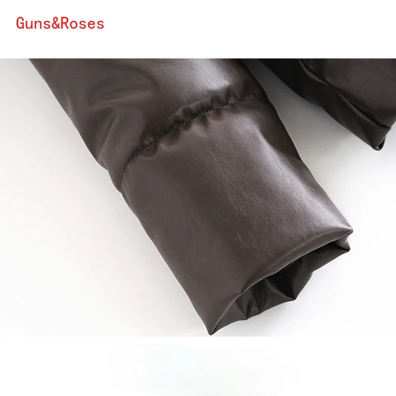 

Fashion Thick Warm Faux Women's Leather Padded Jacket Loose Parka Coat High Collar Long Sleeve Female Outerwear Women's Coat