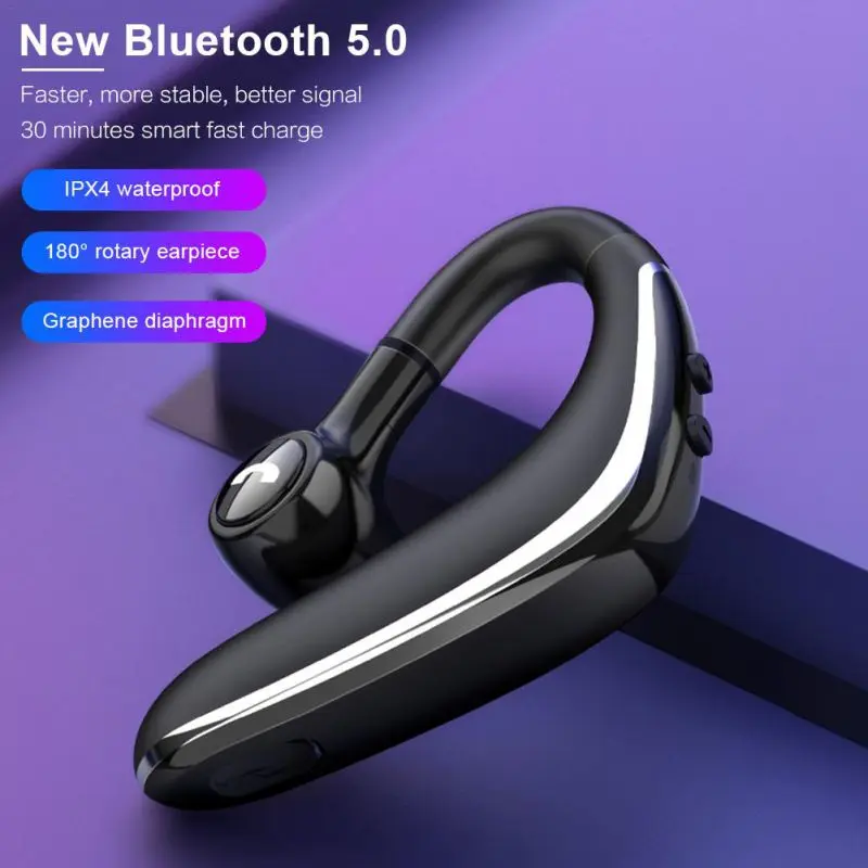 New Wireless Earphone Bluetooth 5.0 Headset Long Standby Business Driving Hanging Ear IPX4 Waterproof Sports Headphone | Электроника