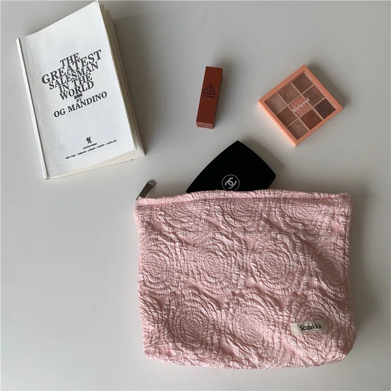 

Spring Flower Women Pink White Cosmetic Bag Canvas Waterproof Zipper Make Up Bag Travel Washing Makeup Organizer Beauty Case