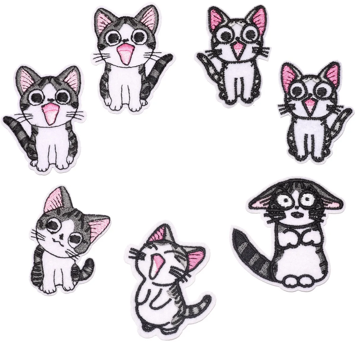 

7 pcs Cute cat Series logo DIY ironing Patches for Clothing Jackets Sew on Iron Embroidery Patch Appliques T Shirt Badge Decor