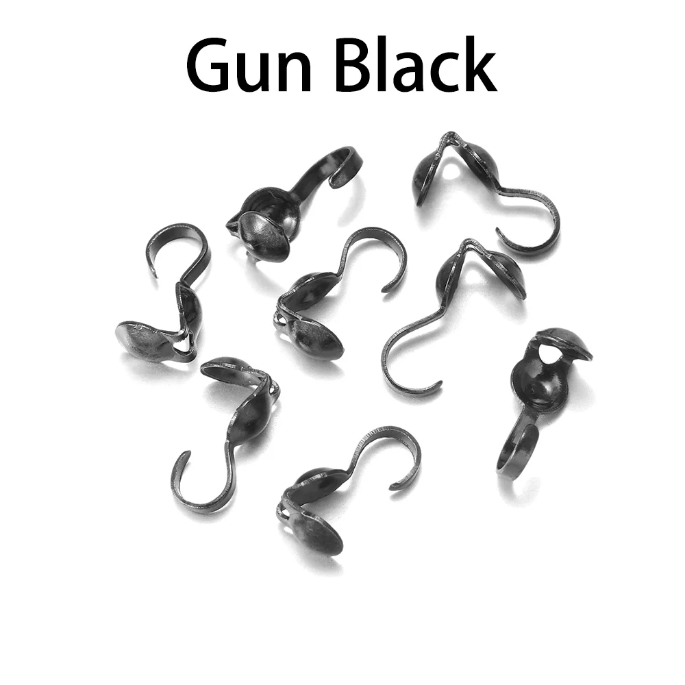Gun black 200 шт 4 мм калотки, Обжимные бусины, застежка крючок, концевые колпачки для шнура, Шаровые цепи, соединители для изготовления ювелирных изделий своими руками - Цвет: Gun black