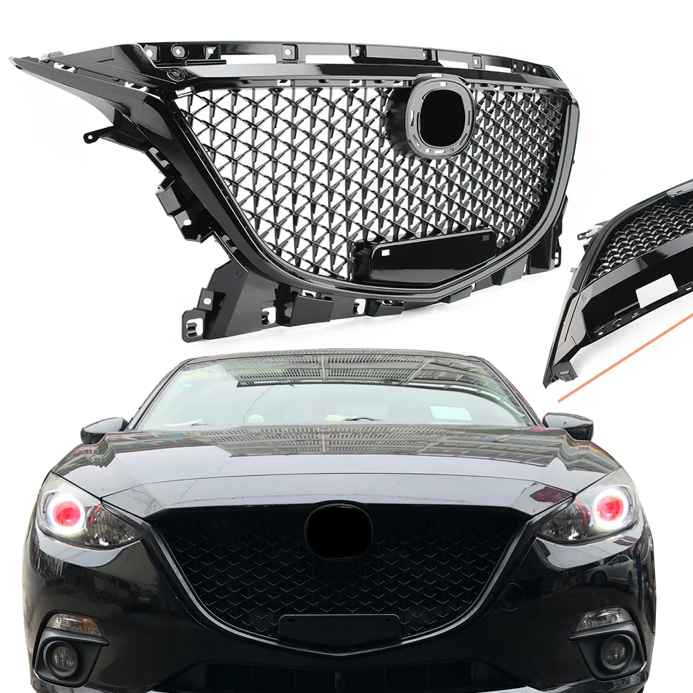 

For Mazda 3 Axela GT BM BN 2014 2015 2016 Front Upper Grille Honeycomb Grill Black