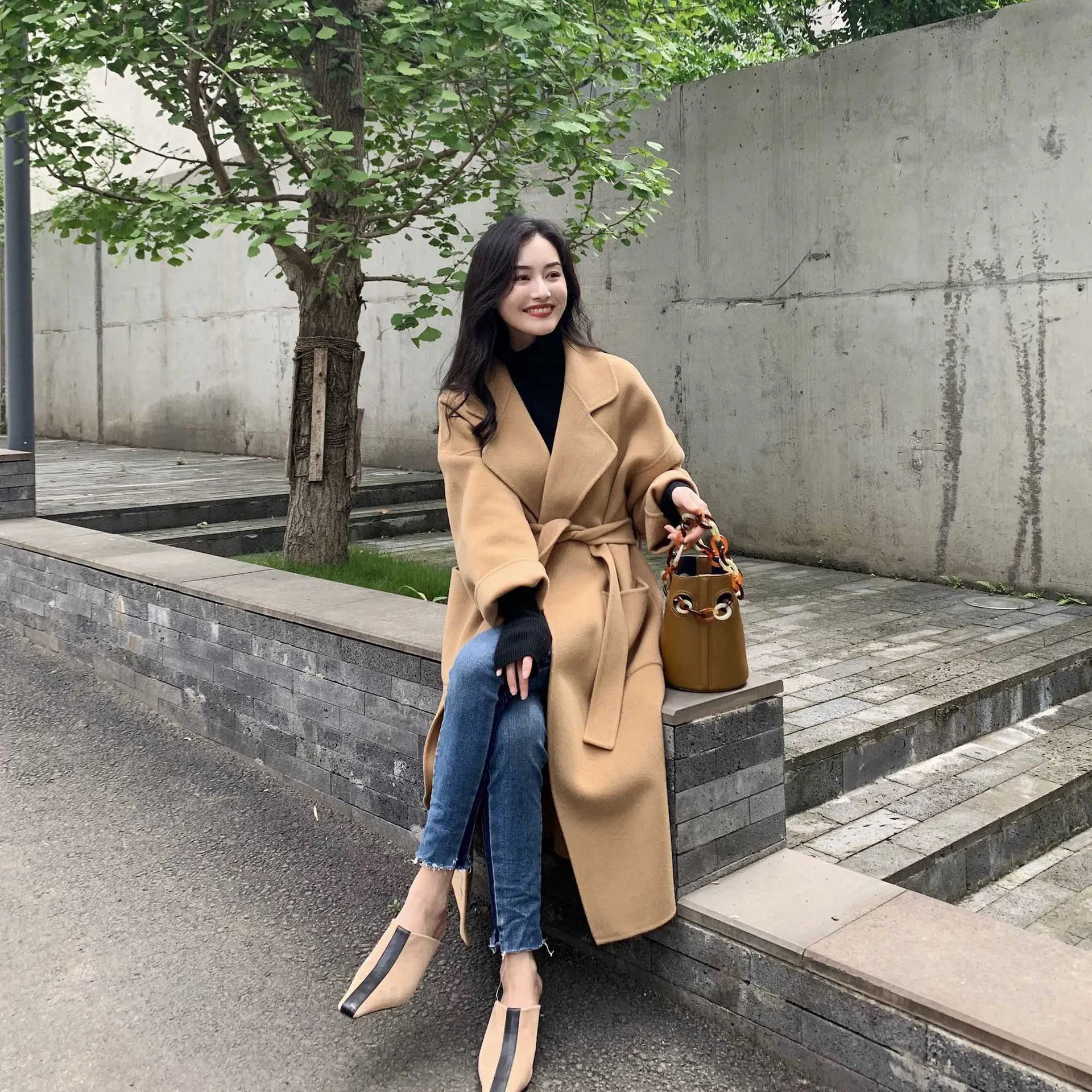 

2020 new autumn and winter Korean version of cashmere woolen cloth coat popular in long and fashionable casual woolen coat women