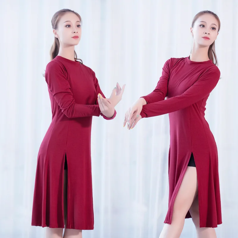 Женское танцевальное платье для йоги сексуальное двухбоковое с высоким разрезом