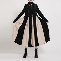 punk heavy industry black and white stitching long sleeved dress world weary mourning skirt fried street big swing dress
