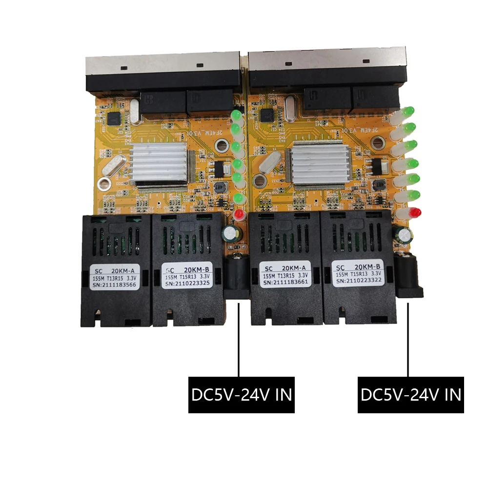 2F4E Fast POE PCB Ethernet Switch Fiber Optical Media Converter Single Mode 4 RJ45 and 2 SC fiber Port 10/100M PCBA