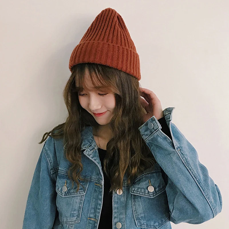 

Winter Fashion Knitted Skullies Women Hip hop Unisex Hat Autumn Warm Thick Beanies Basic Cap PJ009