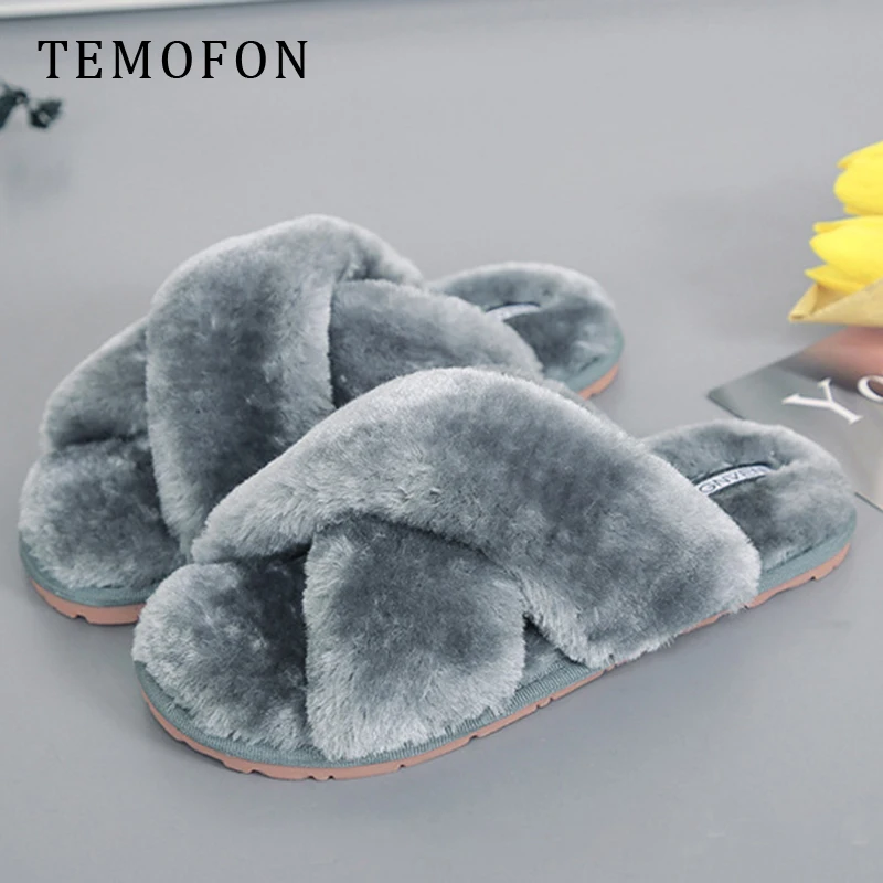 TEMOFON/пушистые тапочки Женские теплые домашние Сезон осень зима нескользящие