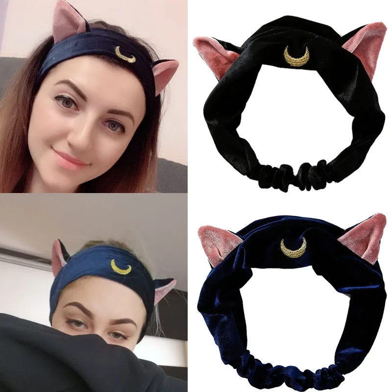 

Anime Sailor Moon Luna Artemis Cat Ears Headband Headwear Cosplay Props Cute Face Washing Makeup Tool Hair Band Accessories 2021