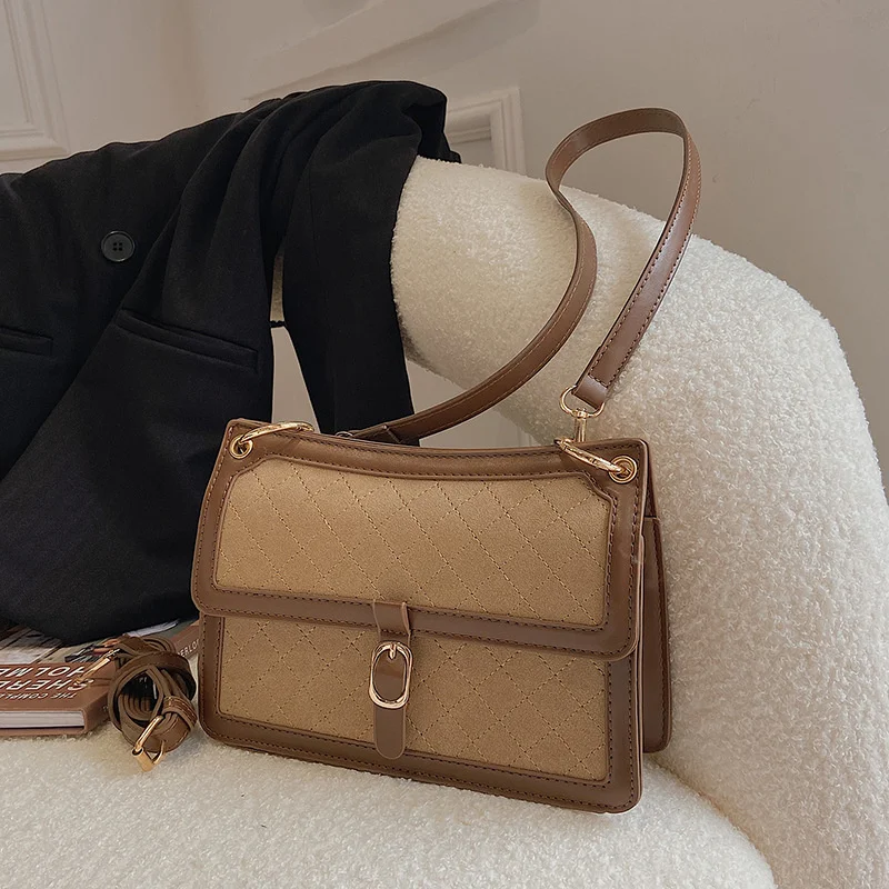 

Korean Fashion Bag Women's 2021 Autumn New Fashion Contrast Color Small Square Bag Frosted Single Shoulder Messenger Bag