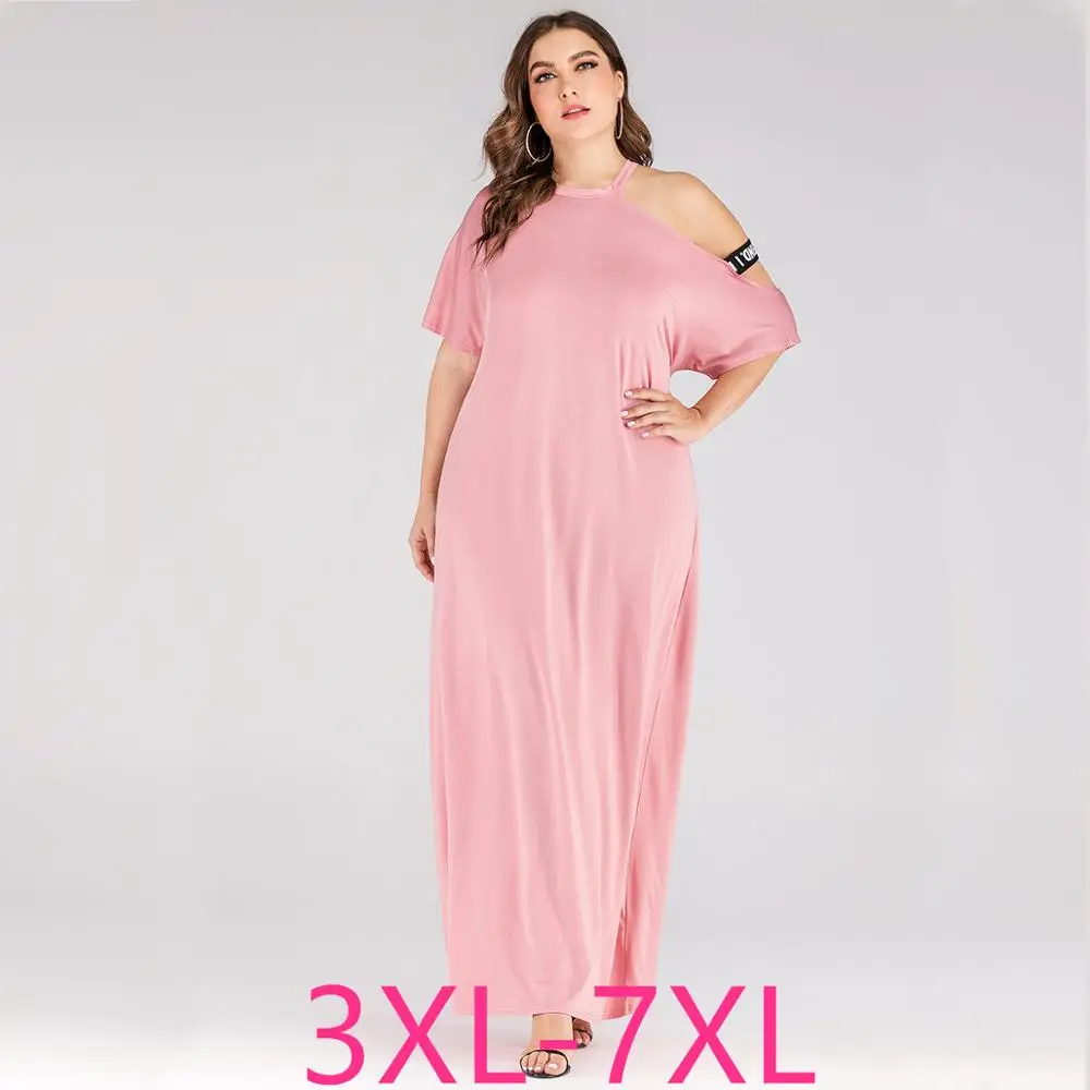 Платье женское длинное размера плюс повседневное элегантное свободное розовое