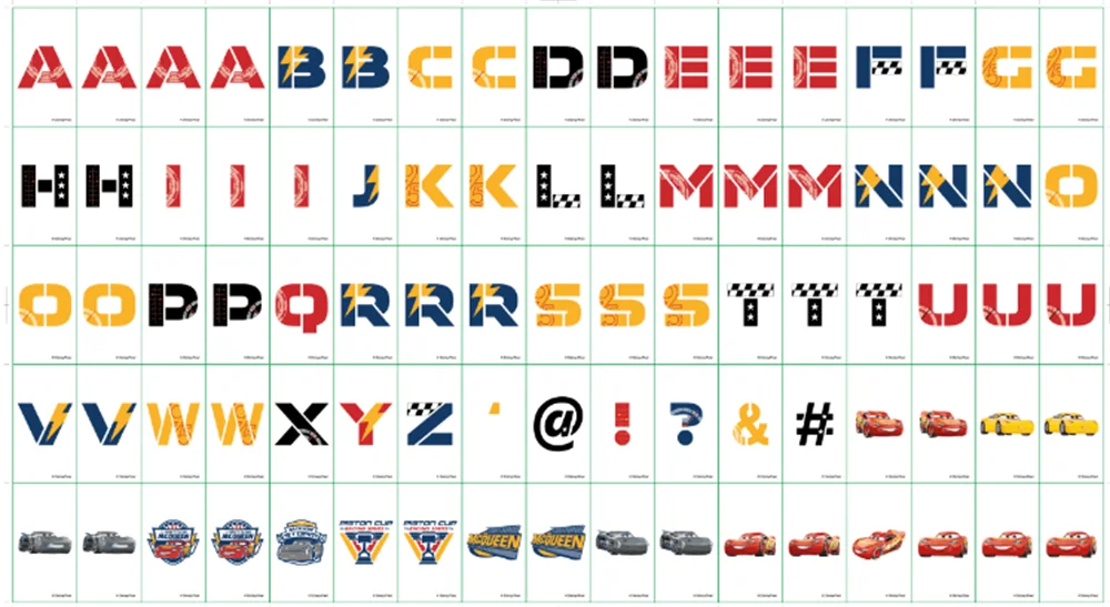 Цветные буквы символы и глифы карточки для кинотеатра размера A4 светодиодные