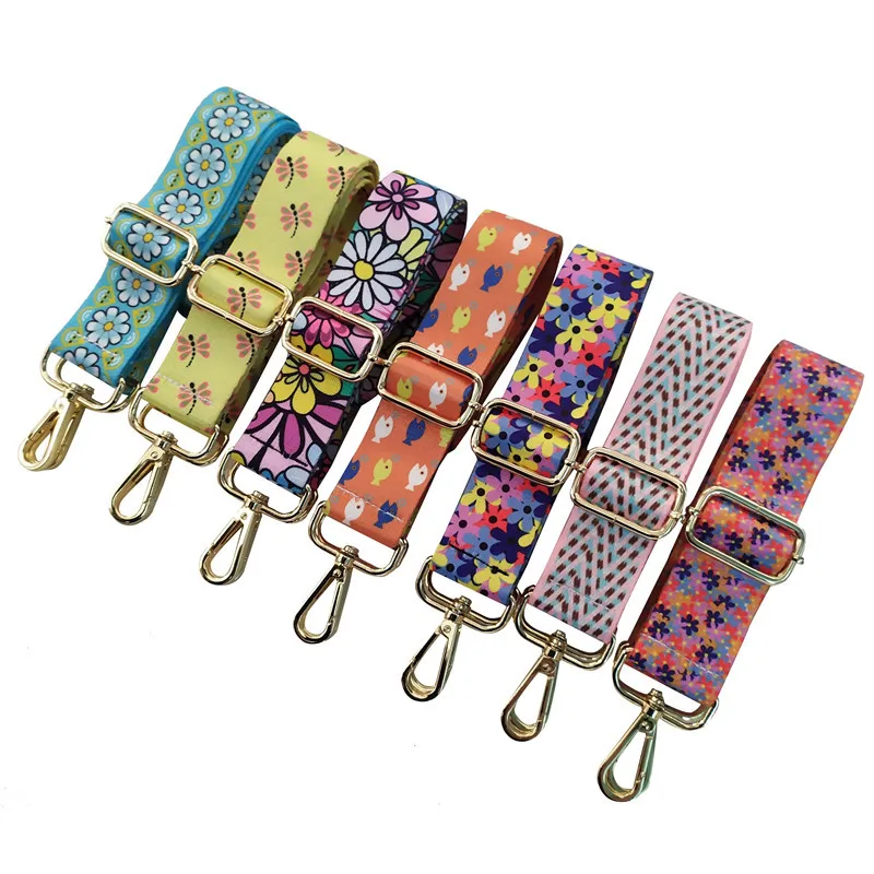 Fashion Flower Replacement Wide Straps Crossbody Bag Accessories Shoulder Strap For Bags Obag Handle Colorful Bag Strap Belt fashion rainbow belt bag straps nylon flower women shoulder strap adjustable wide strap parts for bag accessories obag handle