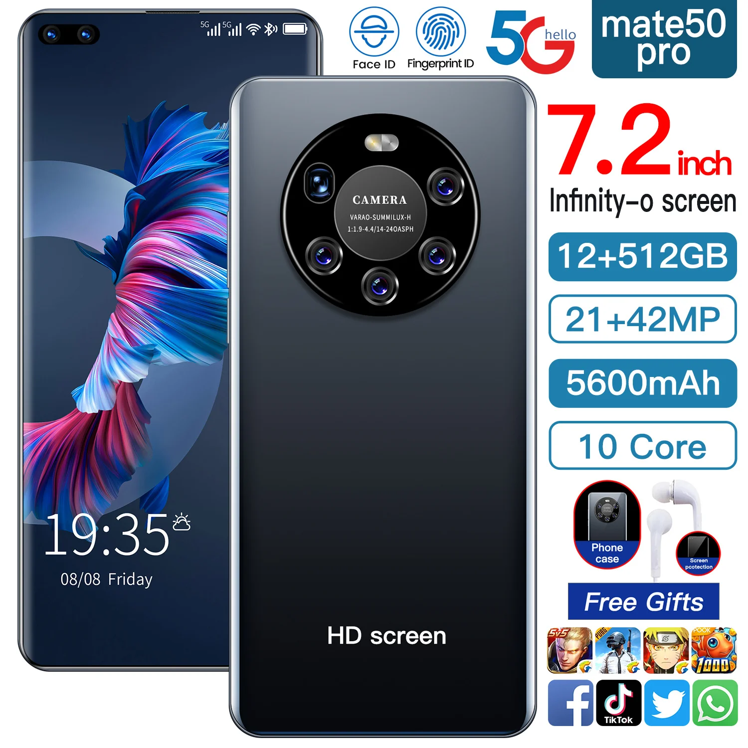 Смартфон Mate50 Pro 7 2 дюйма 12 + 512 ГБ 21 42 Мп|Защитные стёкла и плёнки для телефонов| |