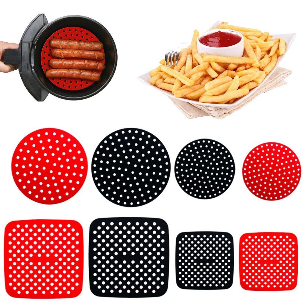 

Air Fryer Liners Reusable Silicone Non-Stick Air Fryer Mat Steamer Pad Parchment Paper Replacement Easy To Clean Round/Square