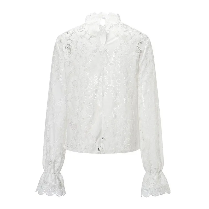Женские кружевные белые рубашки модные новые повседневные топы с длинным