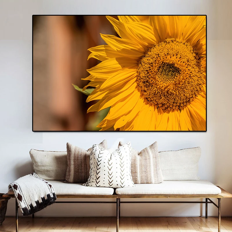 Картина для стены холст картина с золотым подсолнухом прикроватная на стене