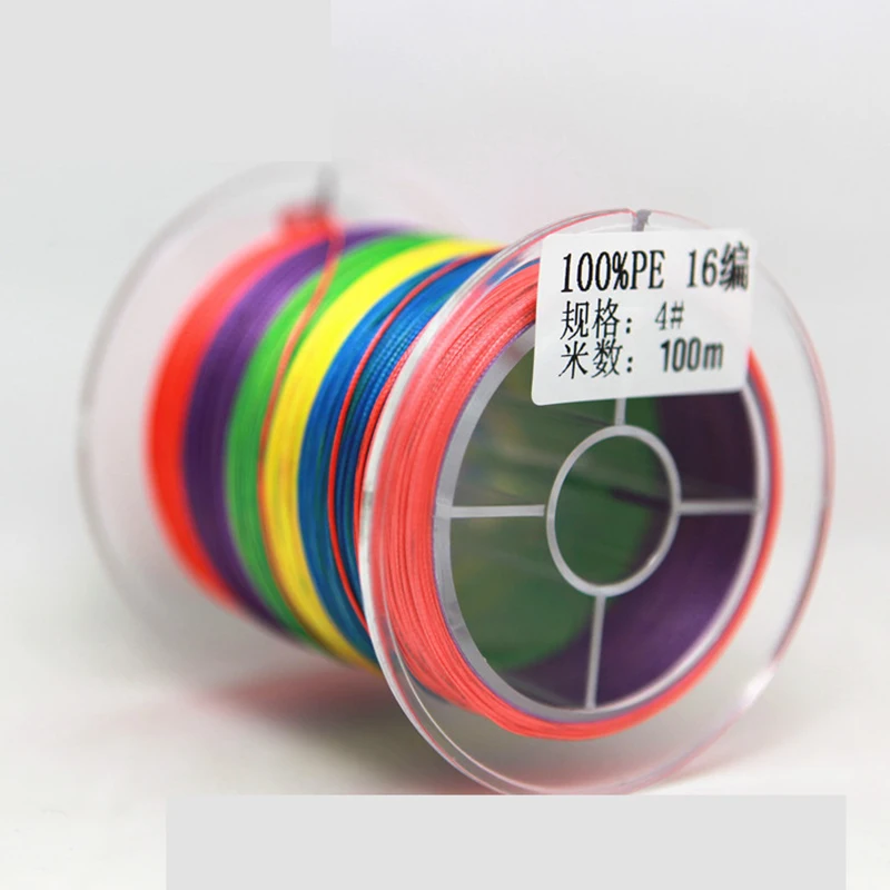 

YINGTOUMAN Colorful 100m No. 3-80 16 Strands Braided Fishing Line Fishing Gear Accessories