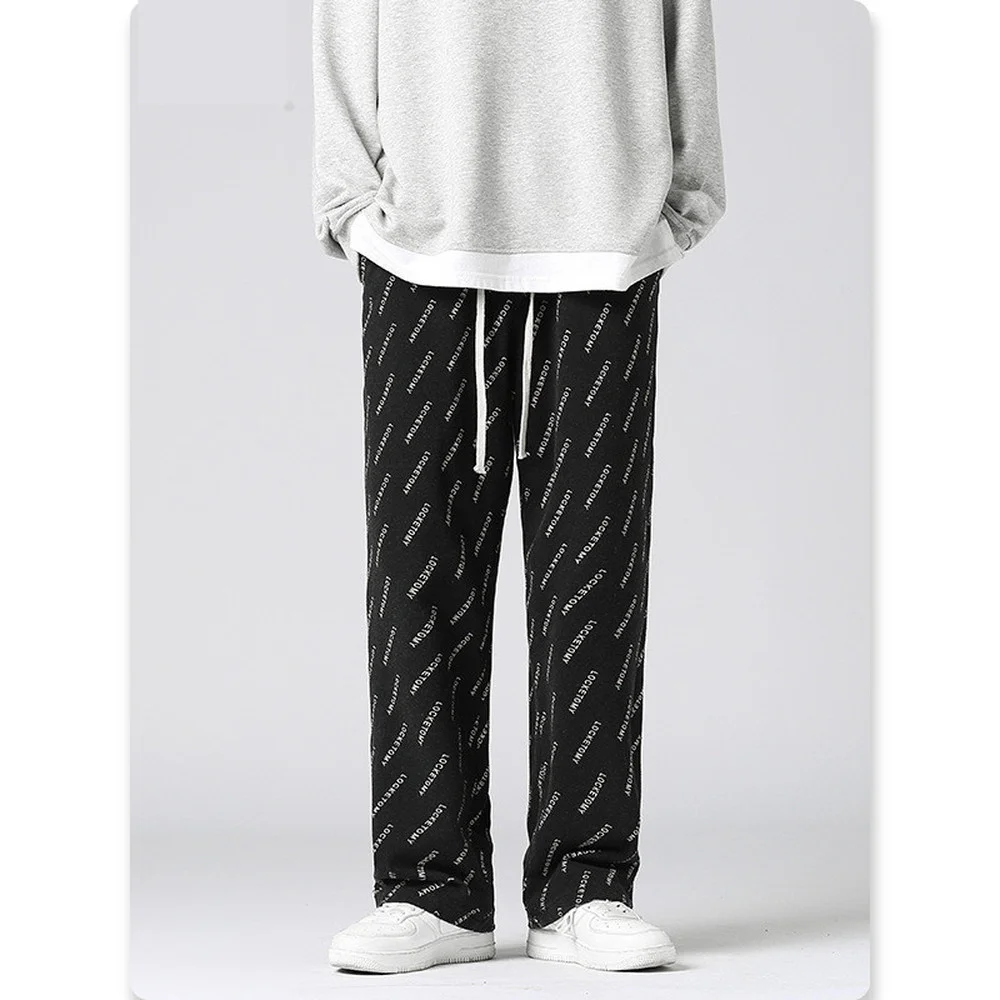 

Men's Casual Pants Hiphop High Street Fried Street Trousers Loose Straight-leg Jeans Men's Trend English Printing Stretch Pants
