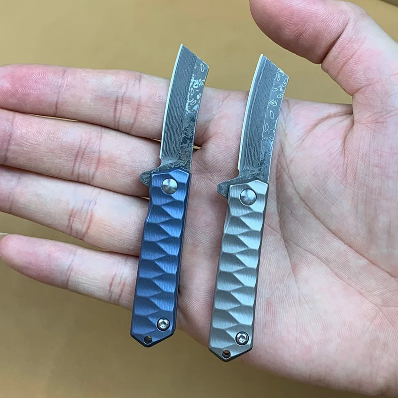 Складной карманный мини нож D2 / Damascus Blade с титановой ручкой походные фруктовые