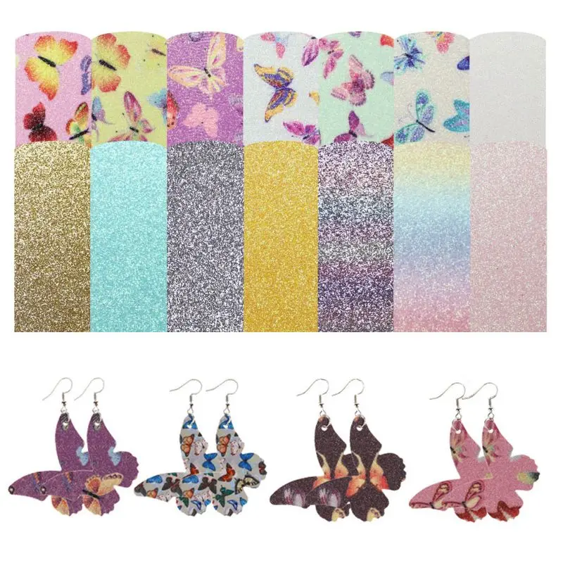 

14 Styles Butterfly Leather Bow Earrings Making Kit PU Synthetic Leather Sheet for Earrings Hair Bows and Craft Making