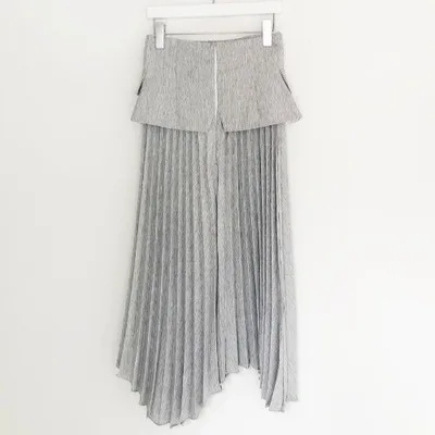 

Korean Style New Chic Women's Jacket And Long Skirt High Waist Dovetail Split Pleated 2 pcs Sets Coat and Skirt Suits