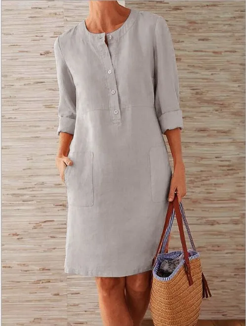 

Women Dress Autumn Woman Clothes Long Sleeve Linen Dress Plus Size Long Sleeve Women's Dress 2020 S M L XL 2XL 3XL 4XL 5XL