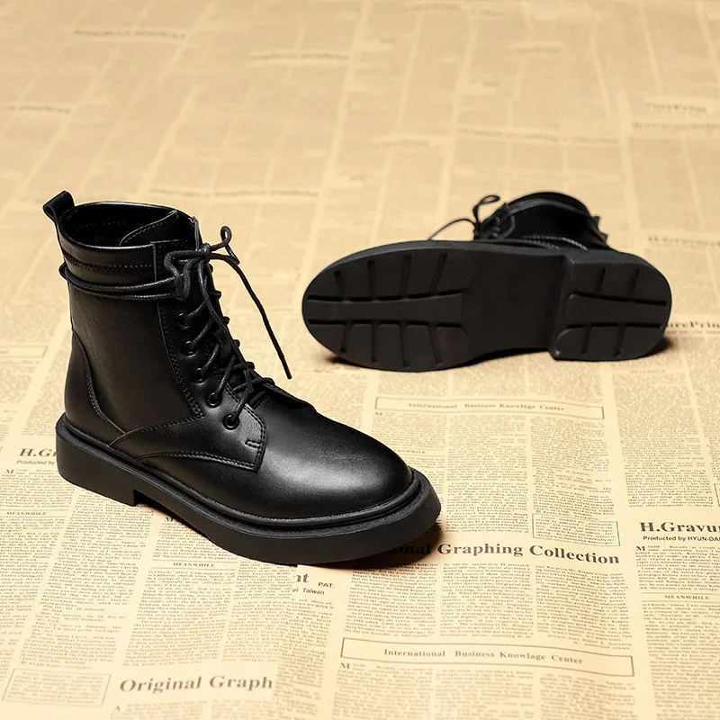 2022 Autumn New Boots Women's Lace-up Women's Boots British Style Side Pull Casual Short Boots Women's Boots