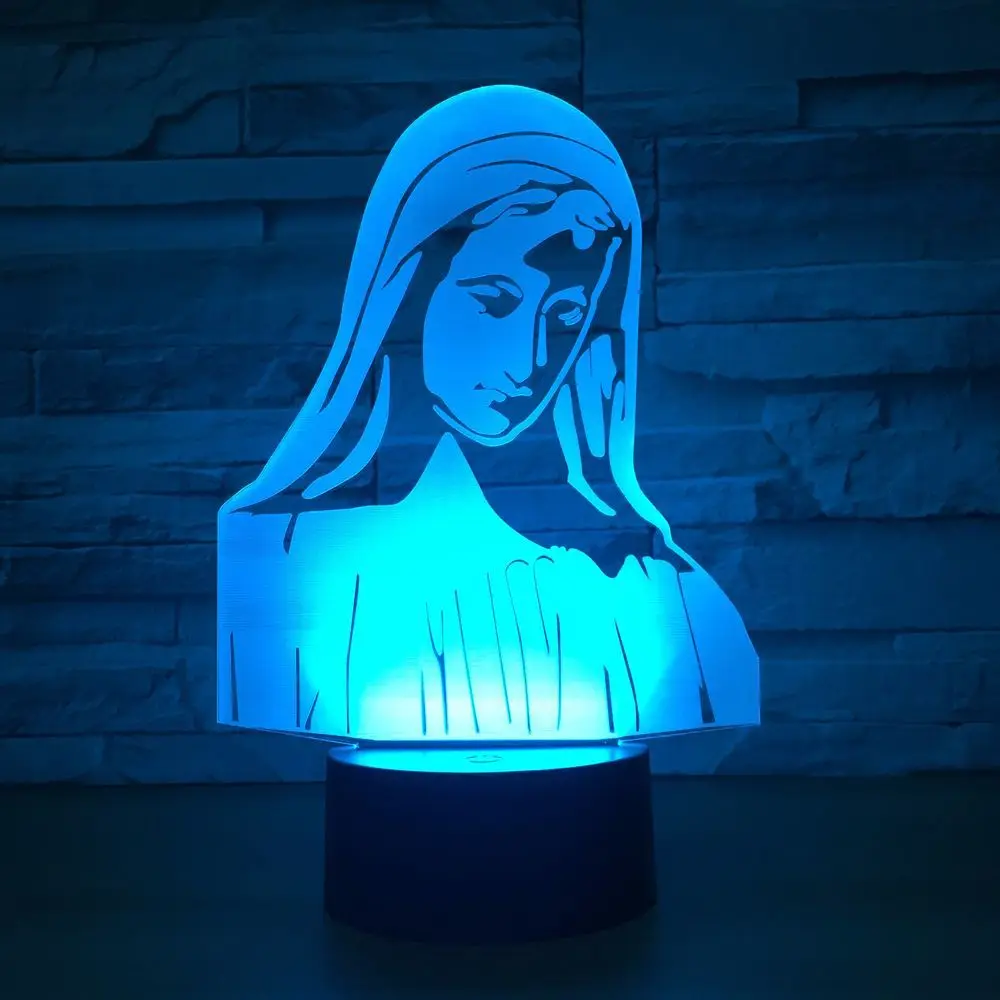 3d светодиодный светильник, пресвязанная Дева Мария, 7 цветов, 3d Светодиодные ночные лампы для детей, сенсорные светодиодные Usb настольные лампы, детский спальный светильник, Бог благословит вас - Испускаемый цвет: 7 Colors Changeable