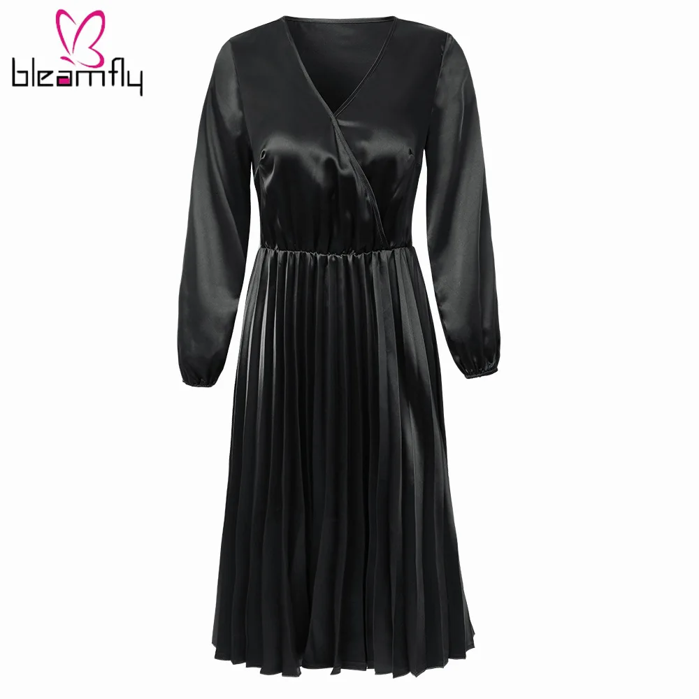 2019 женское осеннее Новое Плиссированное комбинированное плиссированное платье