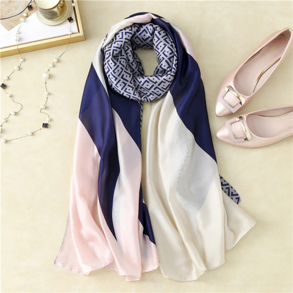 

Spring and summer new printed silk scarves women's decorative letter shawl sunscreen beach towel live supply