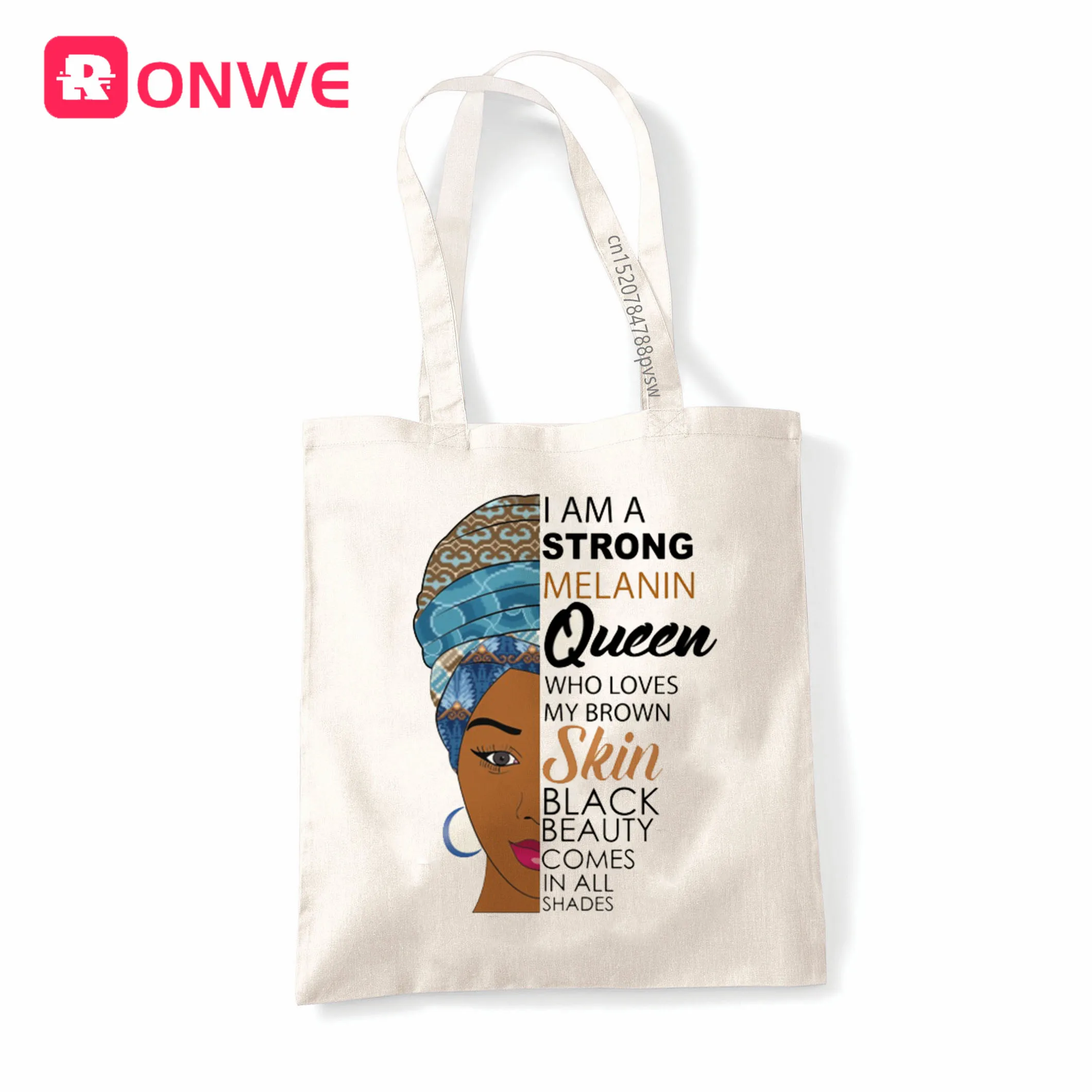 Я сильная меланин Queen многоразовые Для женщин покупок Сумки холсты эко