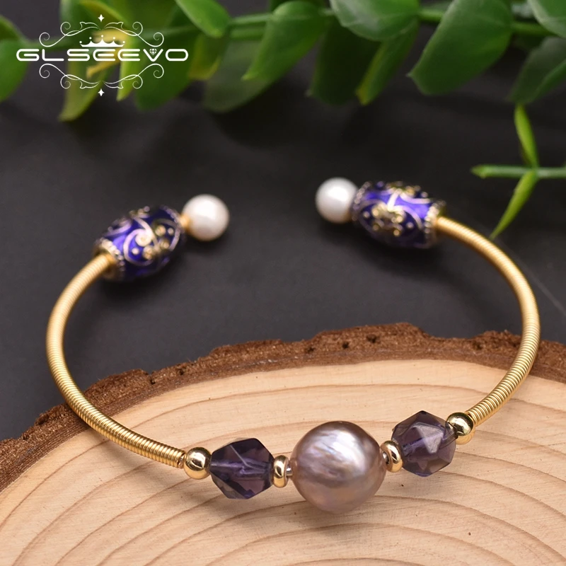 

Glseevo Natural Baroque Pearl Bracelet Cloisonne Amethyst Woman Bracelet Vintage Handmade High Jewelry Jewelry Gb0936