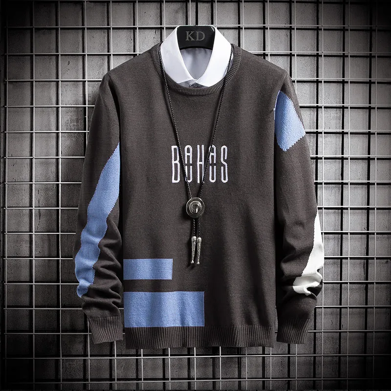 

Men Tops Knitted Jumper Sweaters Streetwear Harajuku Autumn Pullovers Fashion top Casual Men Clothing
