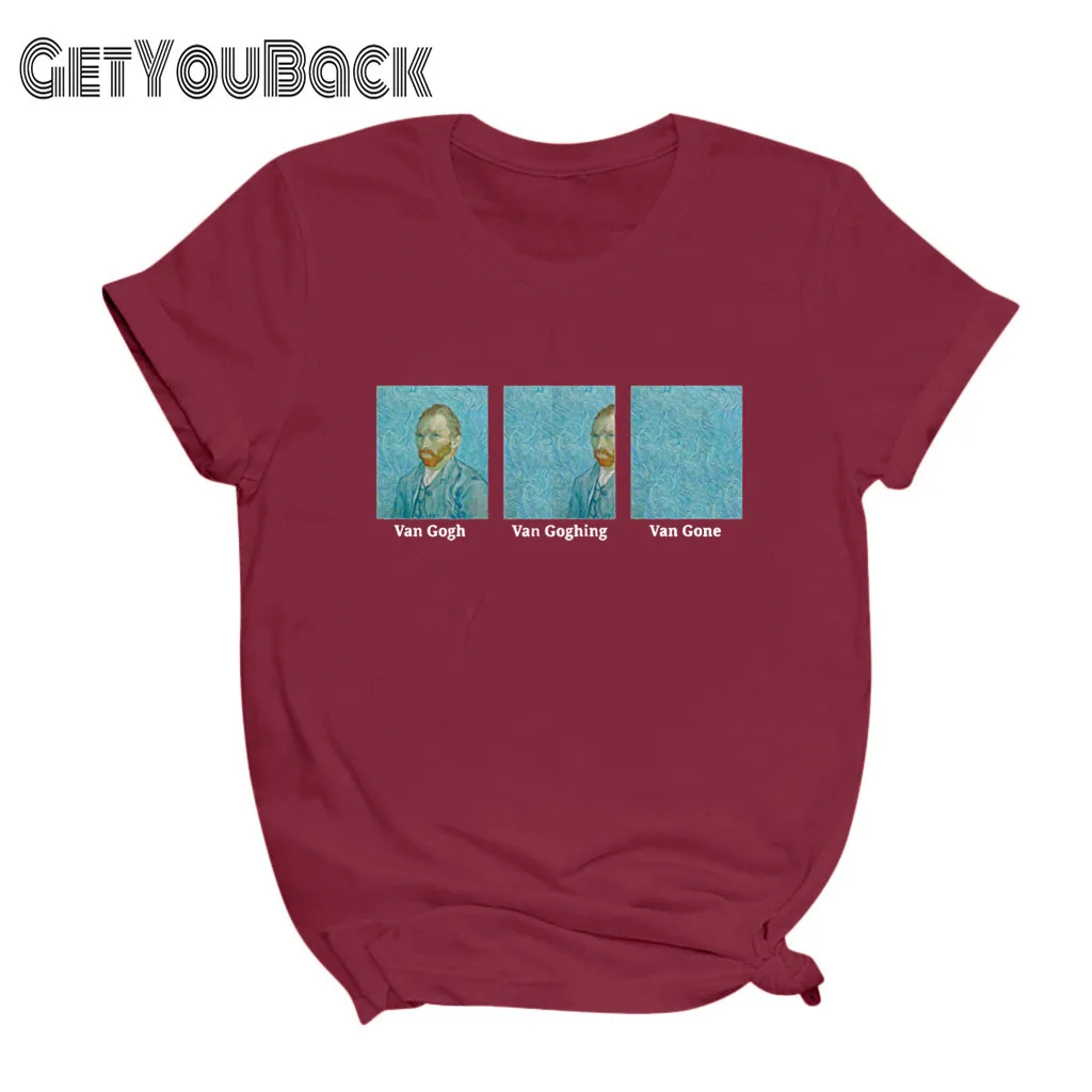 Футболка Ван Гог гогин Гон забавная Черная Женская с круглым вырезом топы в стиле
