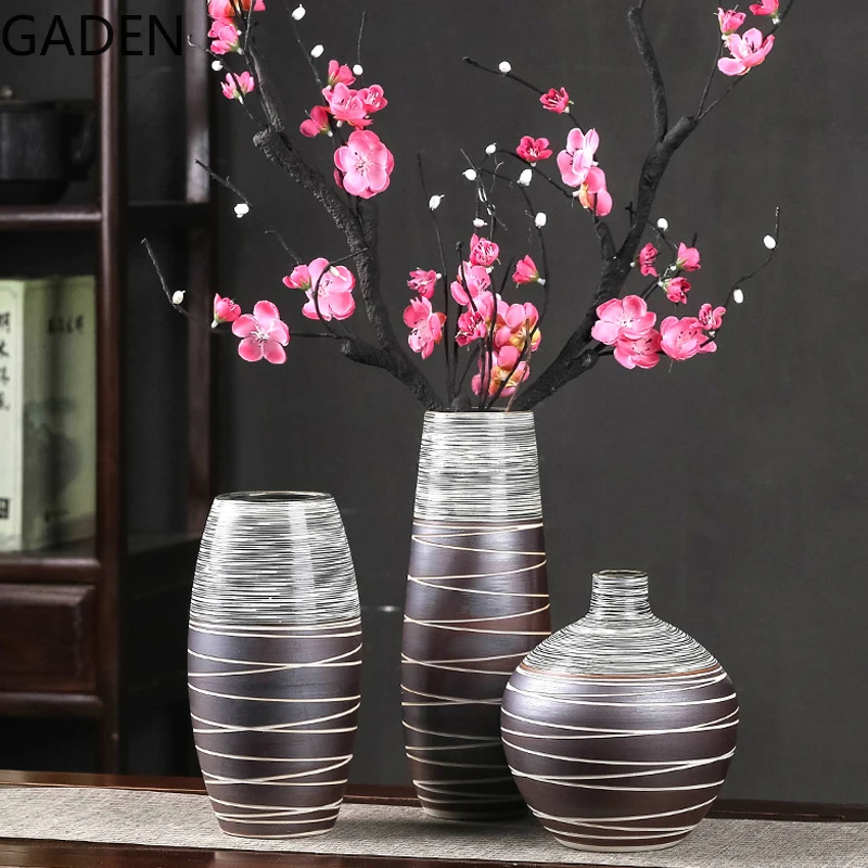 

Керамическая ваза в китайском стиле, современное простое украшение для сухих цветов, украшение для дома, гостиной, художественные аксессуары
