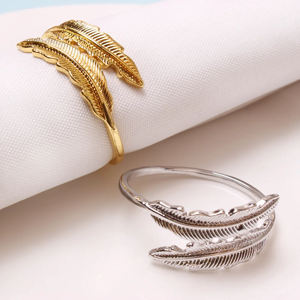 

10pcs Creative alloy silver feather napkin buckle new western restaurant napkin ring plating towel buckle hotel table decora