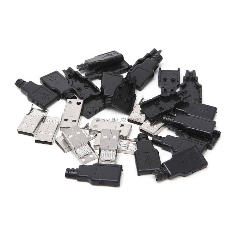 For 10 Sets DIY USB 2.0 Type A Male 4 Pin Plug Socket Connector w/Plastic Cover Promotion | Строительство и ремонт