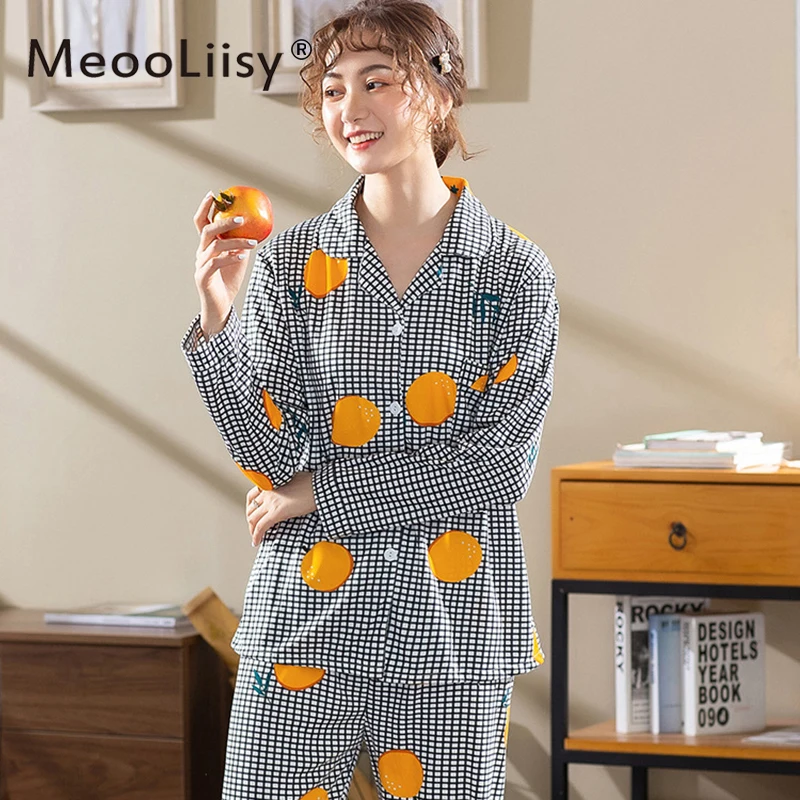MeooLiisy Korean Style Women Pajamas Set women's Long-sleeved Two Pieces Cute Hoomwear Plus Size Sleepwear M to XXL
