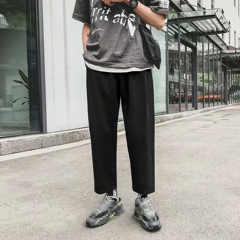 

Pants Men Plus Size High Waist Sweatpants Black Casual Slim All Match Mens Korean Style Trendy Streetwear Pocket Drawstring Soft