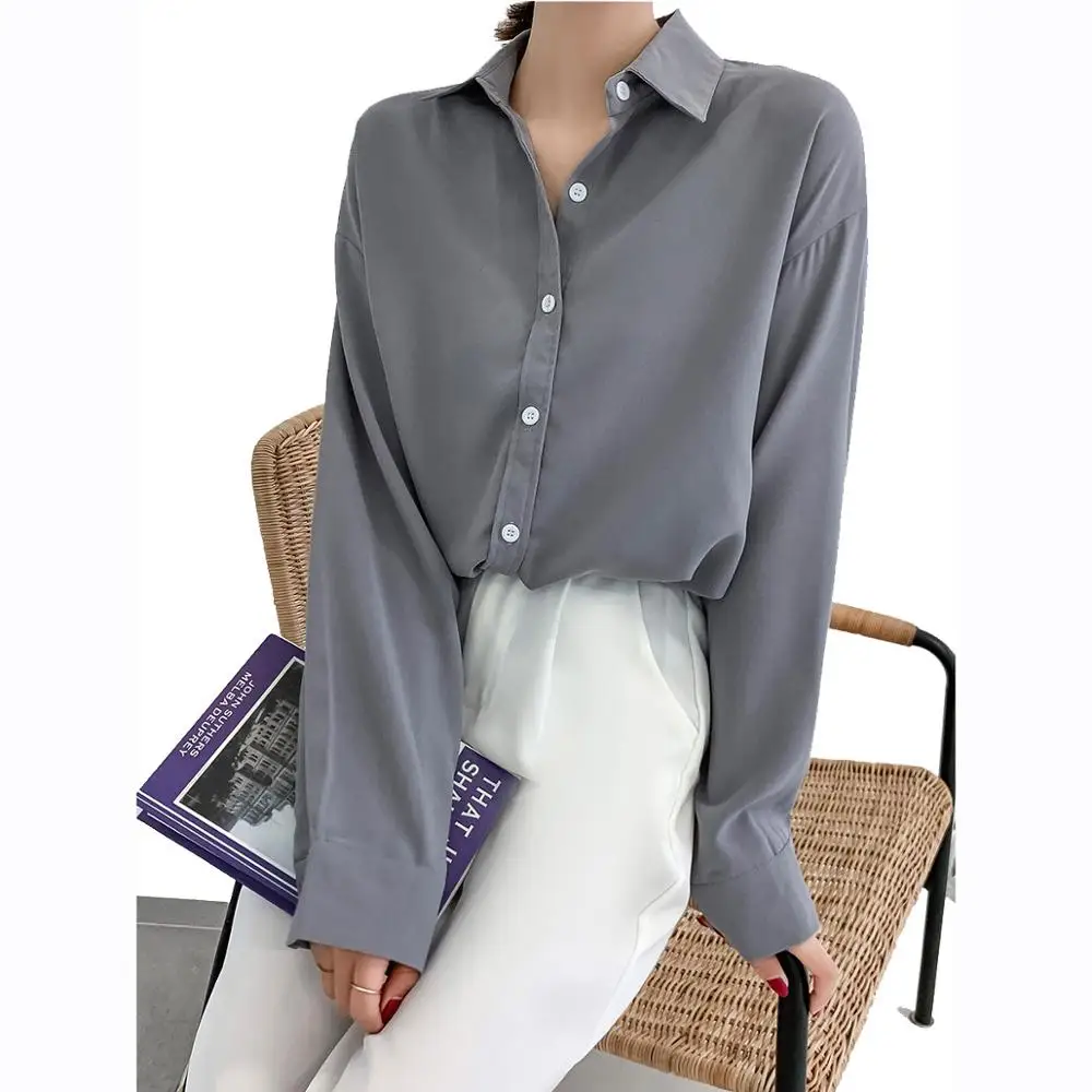 Модная Однотонная рубашка с длинным рукавом Новинка Корейская женская