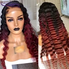 Парики из натуральных волос крупными волнами, 13x4, Omber 99J, красный бордовый цвет, парики для женщин, перуанские волосы Реми, Dream Beauty
