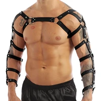 mens muscle harness costume belt with metal o rings gothic punk club bar costume faux leather adjustable arm caged body chest