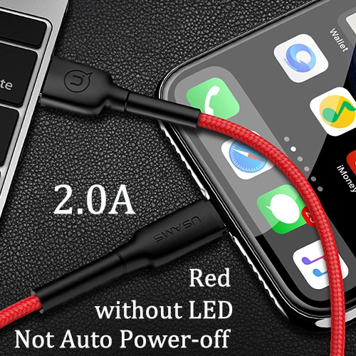 Without LED ordinary USAMS 2.4A светодиодный Usb кабель для iphone XS Max 8 7 6 6S 5S XR кабель провод для быстрой зарядки кабель для передачи данных для освещения iphone зарядное устройство - Цвет: Without LED ordinary