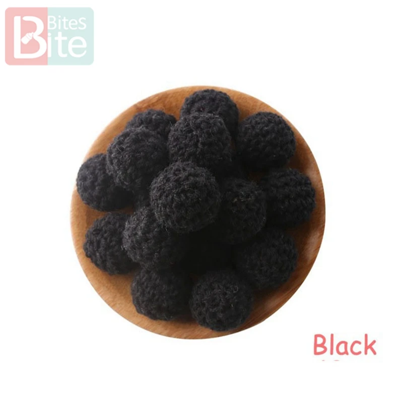 Black Кусачки 20шт 20 мм деревянное вязание крючком детский Прорезыватель вязаные бусины пустые DIY цепочка для прорезывания зубов подарки Детские товары Bpa бесплатно - Цвет: Black