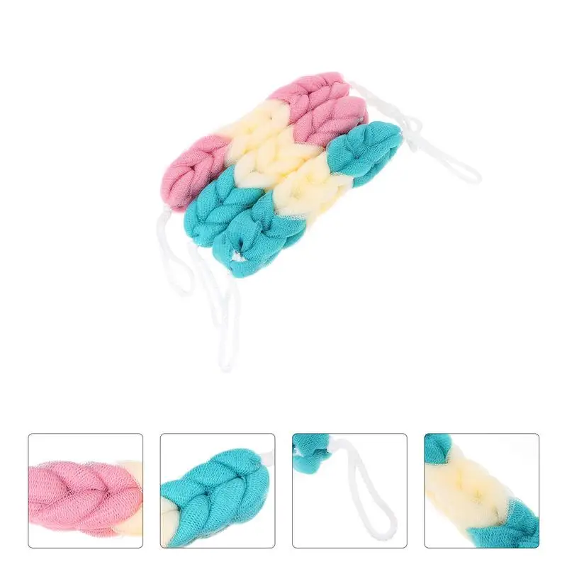 

3PCS Long Strip Bath Flower Double-sided Bath Towel Adult Bath Pull Back Strip