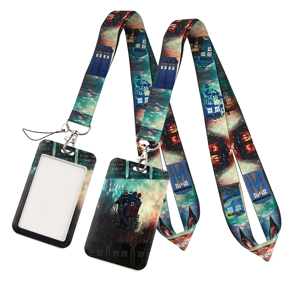 

LT409 Blue Phone Booth Neck Strap Lanyards Keychain Holder ID Card Pass Hang Rope Lariat Lanyard Key Ring Gifts Accessories